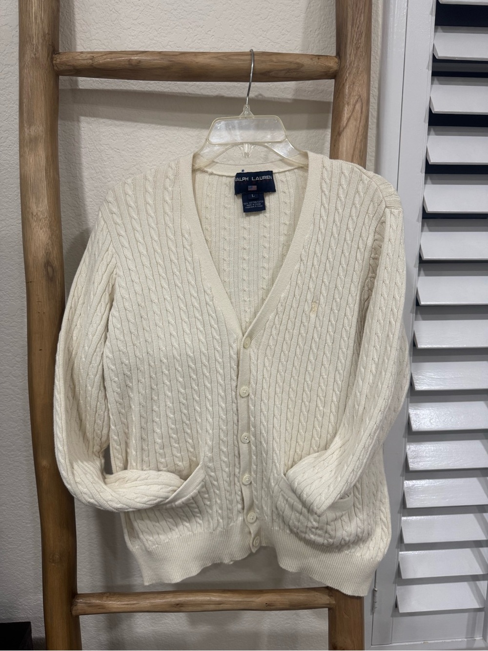 Ralph Lauren Cream Cable-Knit Button Cardigan Sweater